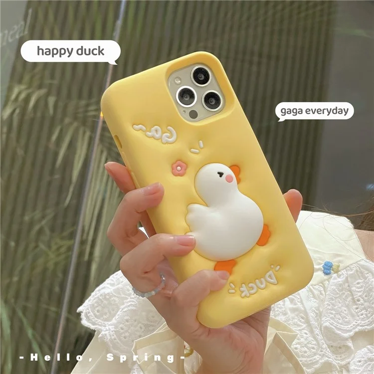 Capa de Silicone para iPhone 16 Pro Max com Design de Pato Expansivo Fofo, Antichoque, para Proteção Traseira do Celular