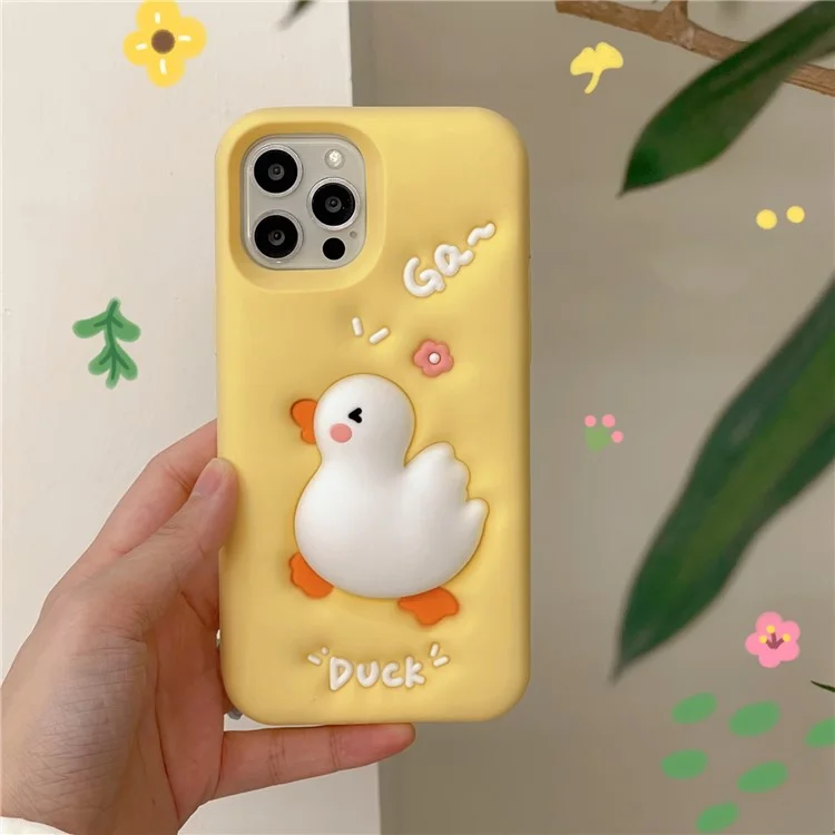 Capa de Silicone para iPhone 16 Pro Max com Design de Pato Expansivo Fofo, Antichoque, para Proteção Traseira do Celular