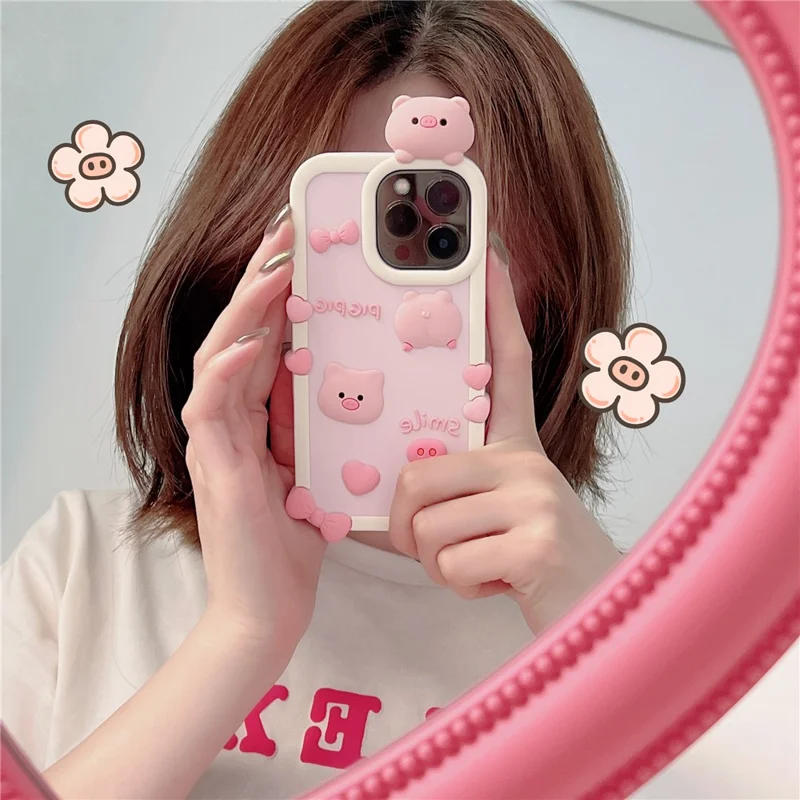 For iPhone 16 Pro Max Silicone Case Cute 3D Pig Design Shockproof Phone Back Cover