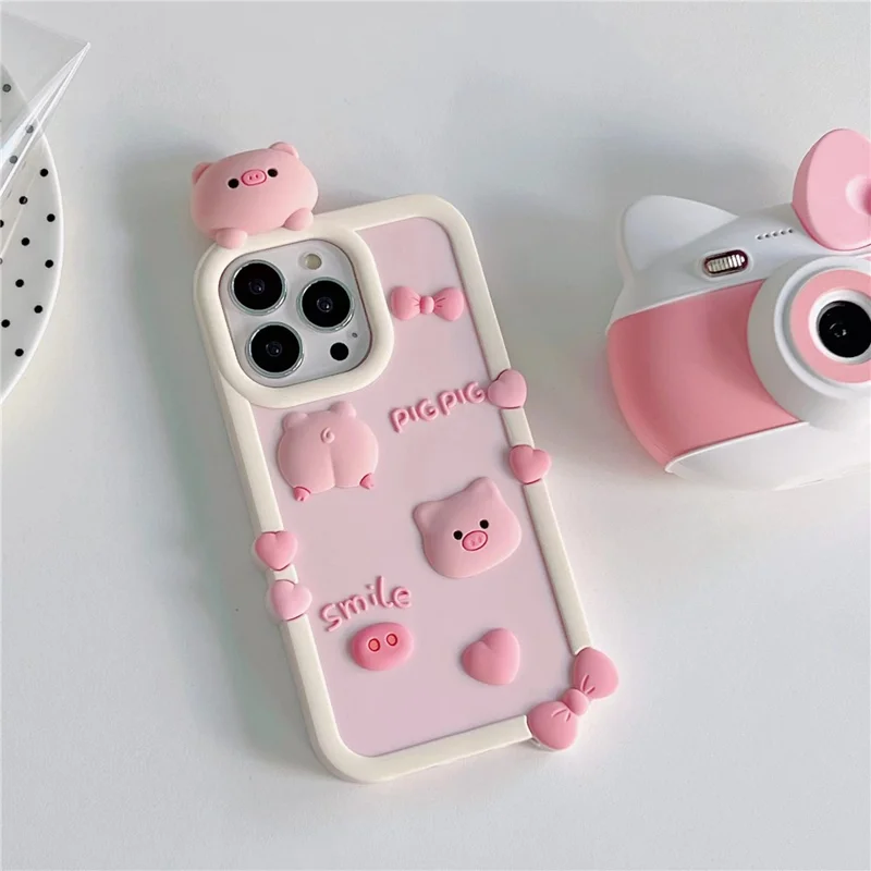 For iPhone 16 Pro Max Silicone Case Cute 3D Pig Design Shockproof Phone Back Cover