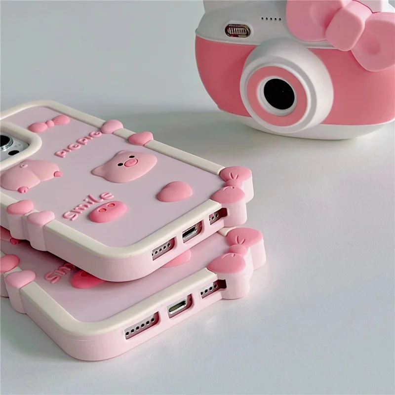 For iPhone 16 Pro Max Silicone Case Cute 3D Pig Design Shockproof Phone Back Cover