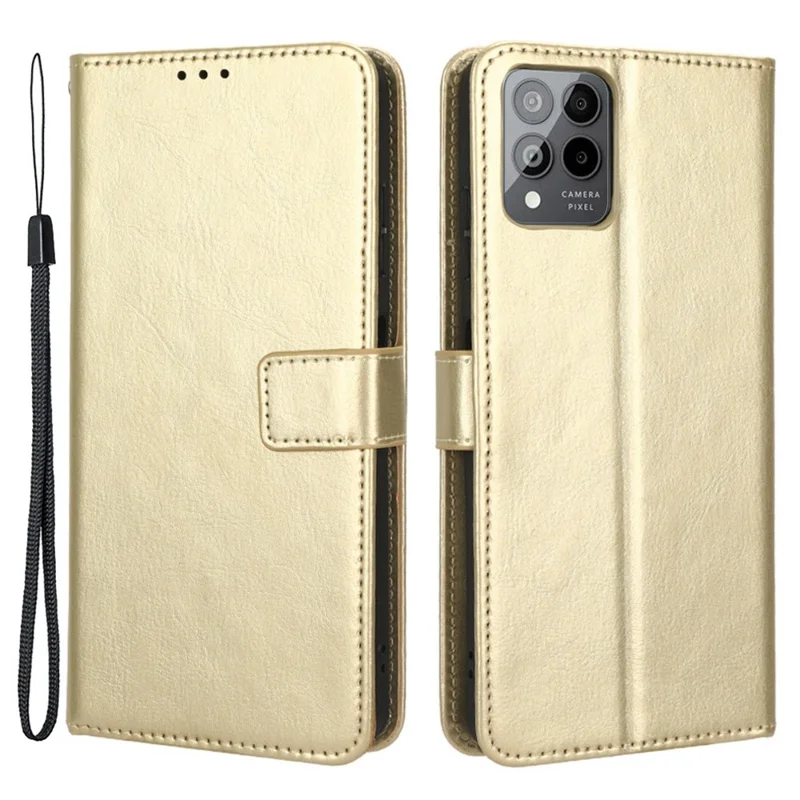 For T-Mobile REVVL 6 Pro 5G 5G / Telekom T Phone Pro 5G / T-Mobile T Phone Pro 5G Crazy Horse Texture PU Leather Shockproof Cover Foldable Stand Wallet Case - Gold