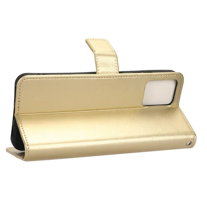 For T-Mobile REVVL 6 Pro 5G 5G / Telekom T Phone Pro 5G / T-Mobile T Phone Pro 5G Crazy Horse Texture PU Leather Shockproof Cover Foldable Stand Wallet Case - Gold