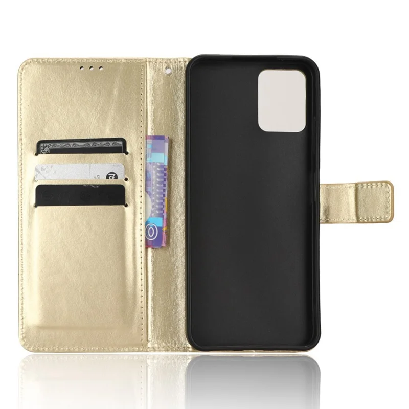 For T-Mobile REVVL 6 Pro 5G 5G / Telekom T Phone Pro 5G / T-Mobile T Phone Pro 5G Crazy Horse Texture PU Leather Shockproof Cover Foldable Stand Wallet Case - Gold