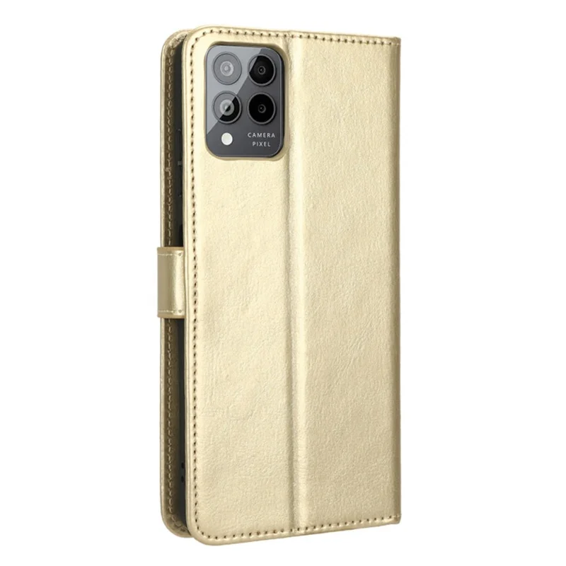 For T-Mobile REVVL 6 Pro 5G 5G / Telekom T Phone Pro 5G / T-Mobile T Phone Pro 5G Crazy Horse Texture PU Leather Shockproof Cover Foldable Stand Wallet Case - Gold