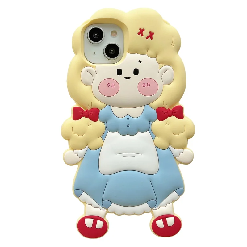 For iPhone 15 Silicone Case Cute Blonde Girl Design Shockproof Phone Back Cover