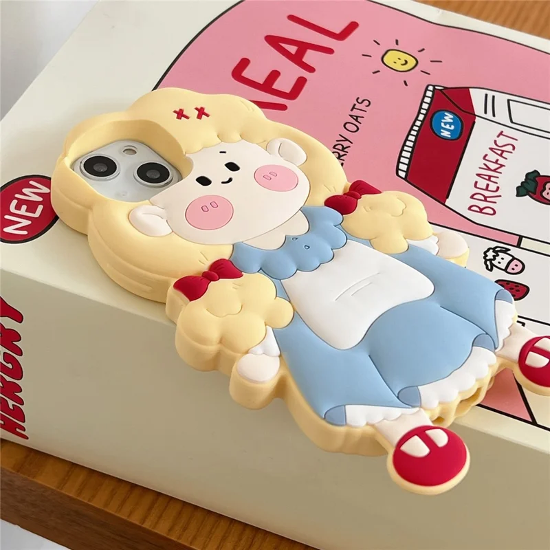 For iPhone 15 Silicone Case Cute Blonde Girl Design Shockproof Phone Back Cover