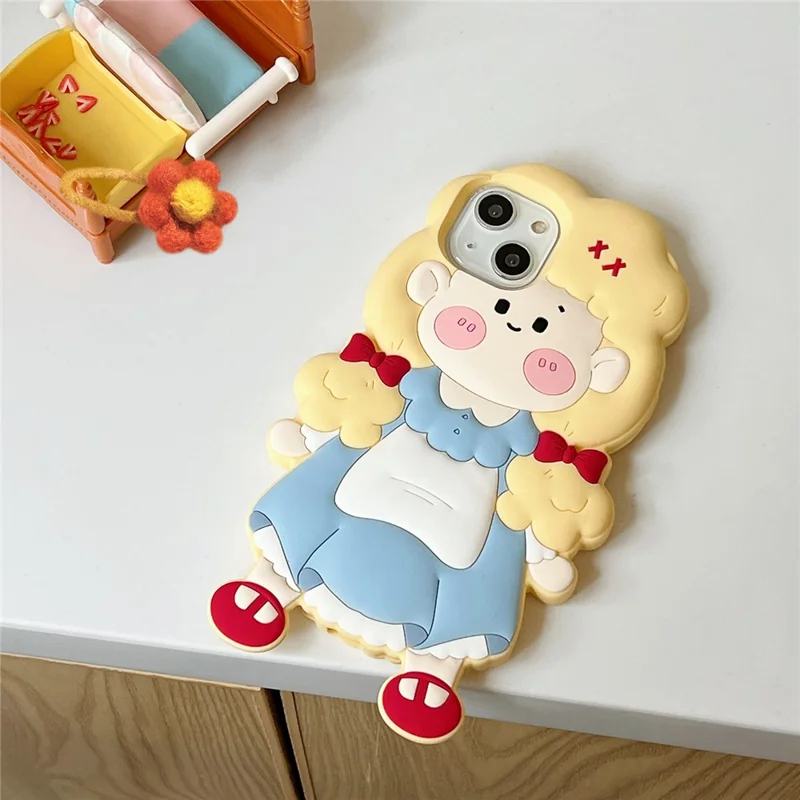 For iPhone 15 Silicone Case Cute Blonde Girl Design Shockproof Phone Back Cover