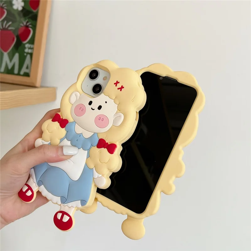 For iPhone 15 Silicone Case Cute Blonde Girl Design Shockproof Phone Back Cover