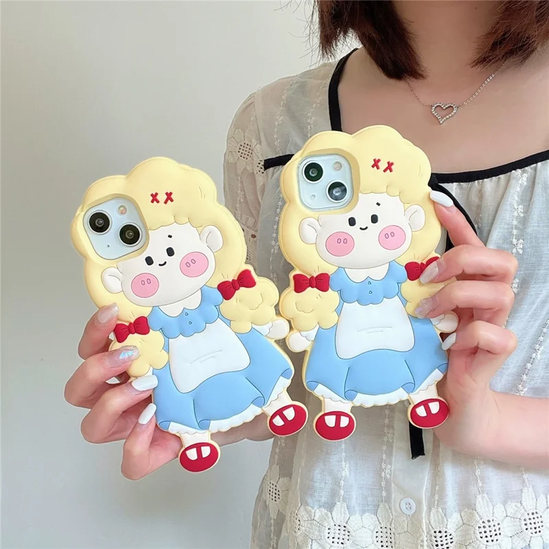 For iPhone 15 Silicone Case Cute Blonde Girl Design Shockproof Phone Back Cover