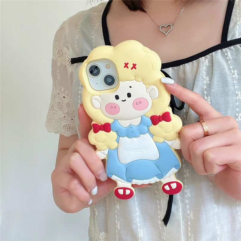 For iPhone 15 Silicone Case Cute Blonde Girl Design Shockproof Phone Back Cover