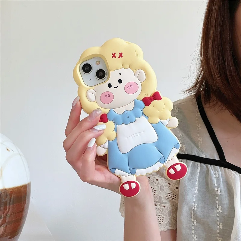 For iPhone 15 Silicone Case Cute Blonde Girl Design Shockproof Phone Back Cover