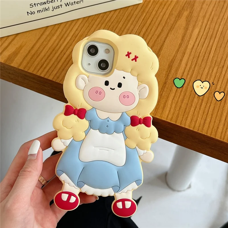 For iPhone 15 Silicone Case Cute Blonde Girl Design Shockproof Phone Back Cover