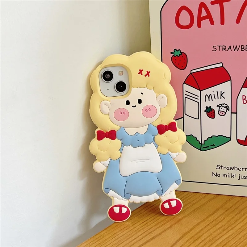 For iPhone 15 Silicone Case Cute Blonde Girl Design Shockproof Phone Back Cover