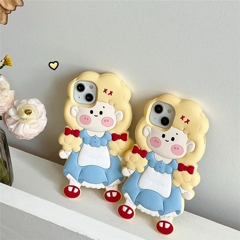 For iPhone 15 Silicone Case Cute Blonde Girl Design Shockproof Phone Back Cover