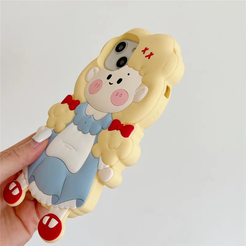 For iPhone 15 Silicone Case Cute Blonde Girl Design Shockproof Phone Back Cover
