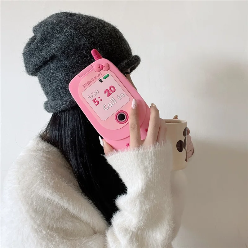 For iPhone 16 Pro Max Silicone Case Cute Pink Design Phone Back Cover with Lens Cover Kickstand Mirror