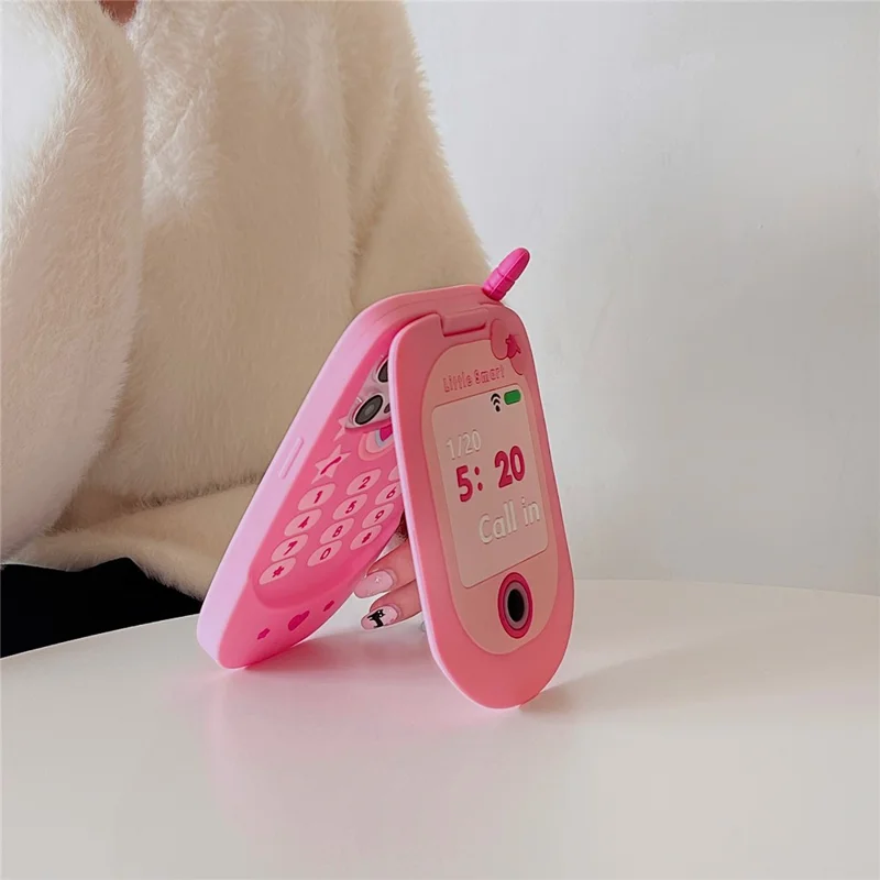 For iPhone 16 Pro Max Silicone Case Cute Pink Design Phone Back Cover with Lens Cover Kickstand Mirror