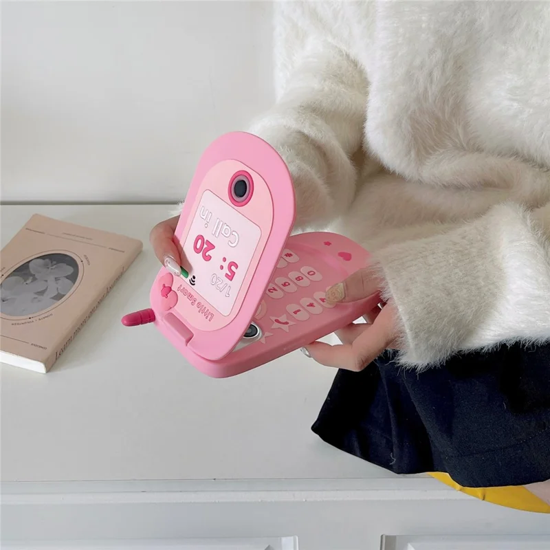 For iPhone 16 Pro Max Silicone Case Cute Pink Design Phone Back Cover with Lens Cover Kickstand Mirror