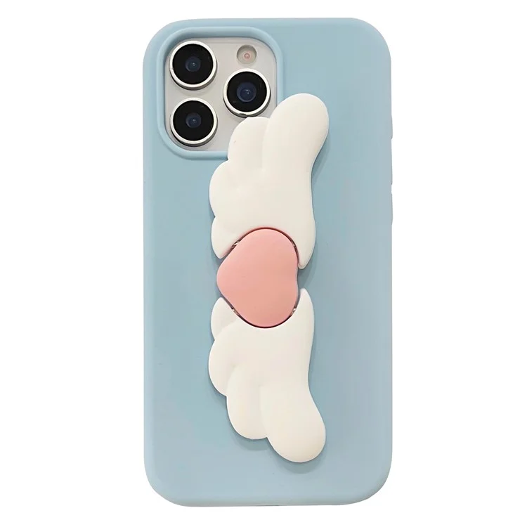 For iPhone 16 Pro Max Silicone Case Cute Wing Kickstand Design Shockproof Phone Back Cover