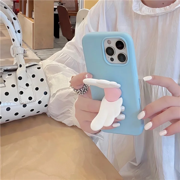 For iPhone 16 Pro Max Silicone Case Cute Wing Kickstand Design Shockproof Phone Back Cover