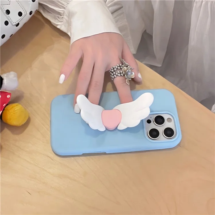 For iPhone 16 Pro Max Silicone Case Cute Wing Kickstand Design Shockproof Phone Back Cover