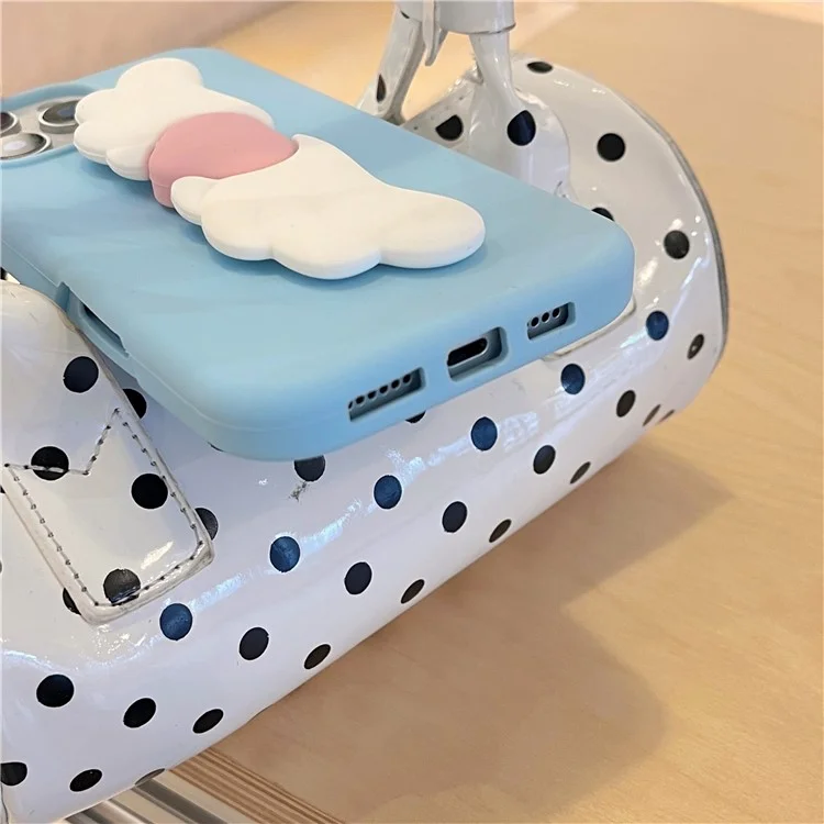 For iPhone 16 Pro Max Silicone Case Cute Wing Kickstand Design Shockproof Phone Back Cover