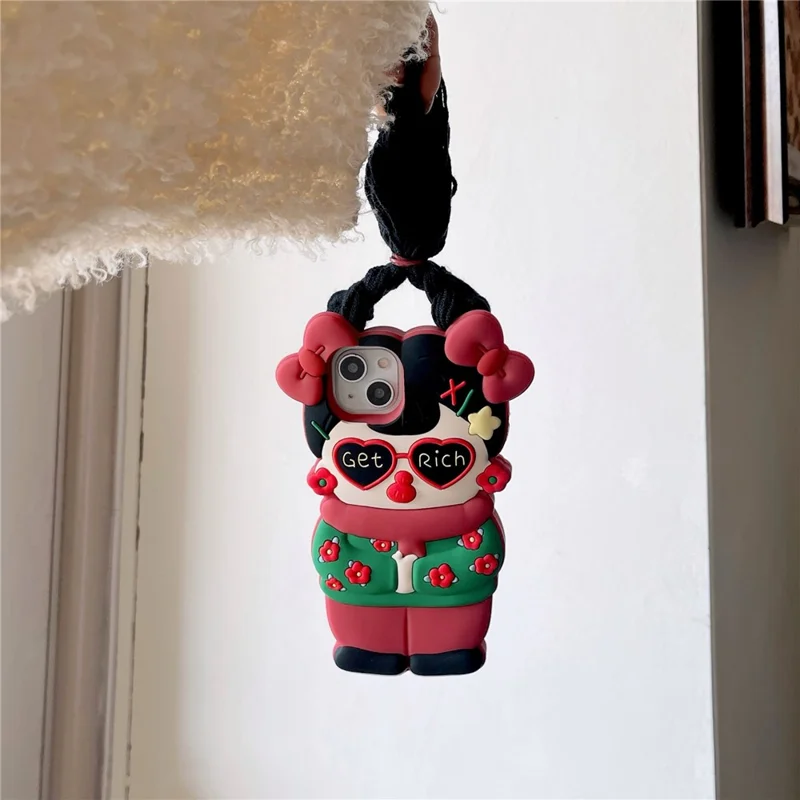 For iPhone 15 Silicone Case Cute Northeast Girl Design Shockproof Phone Back Cover