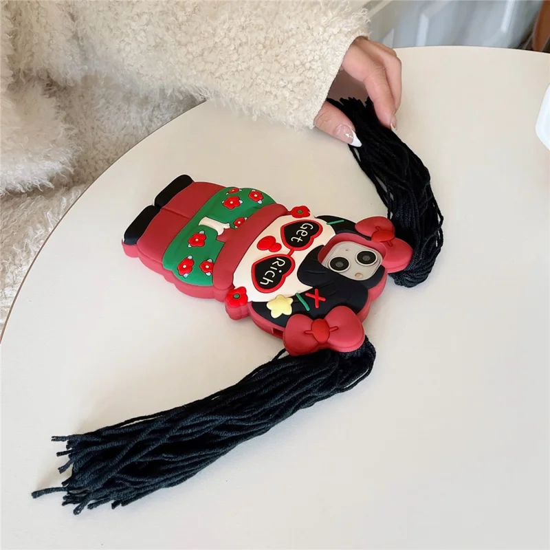 For iPhone 15 Silicone Case Cute Northeast Girl Design Shockproof Phone Back Cover