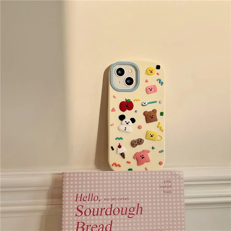 For iPhone 15 Silicone Case Cute 3D Cartoon Fragment Design Shockproof Phone Back Cover