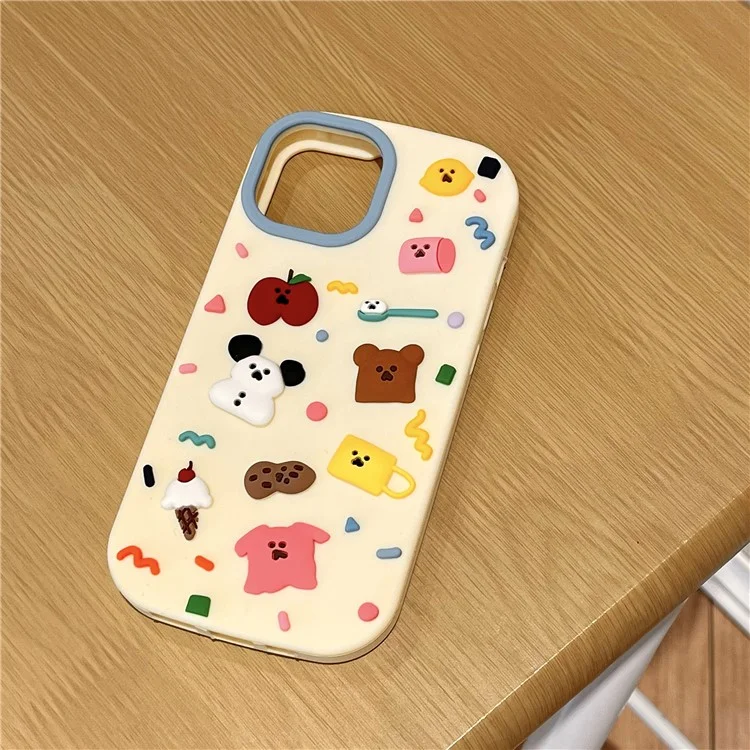 For iPhone 15 Silicone Case Cute 3D Cartoon Fragment Design Shockproof Phone Back Cover