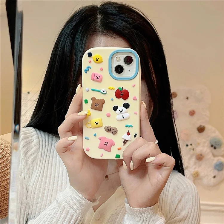 For iPhone 15 Silicone Case Cute 3D Cartoon Fragment Design Shockproof Phone Back Cover