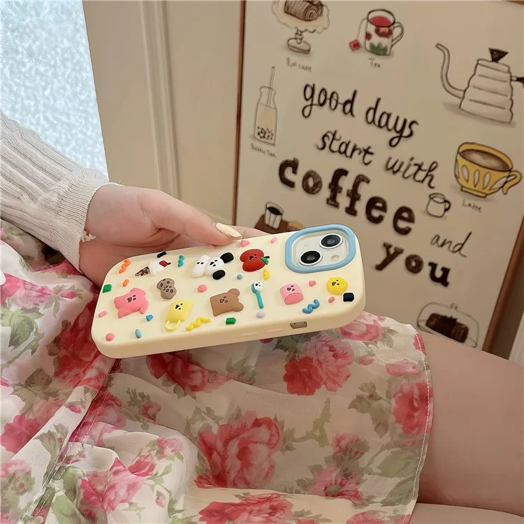 For iPhone 15 Silicone Case Cute 3D Cartoon Fragment Design Shockproof Phone Back Cover