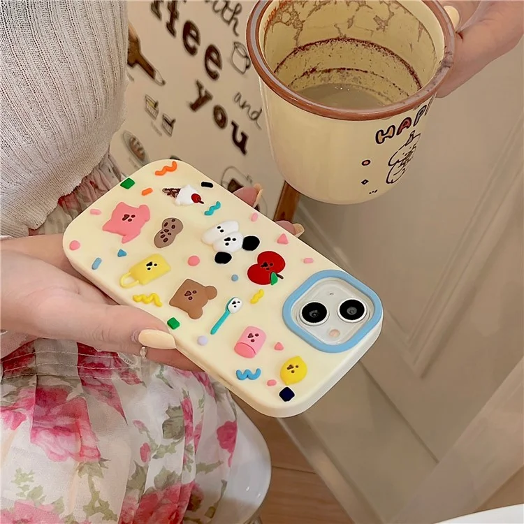 For iPhone 15 Silicone Case Cute 3D Cartoon Fragment Design Shockproof Phone Back Cover