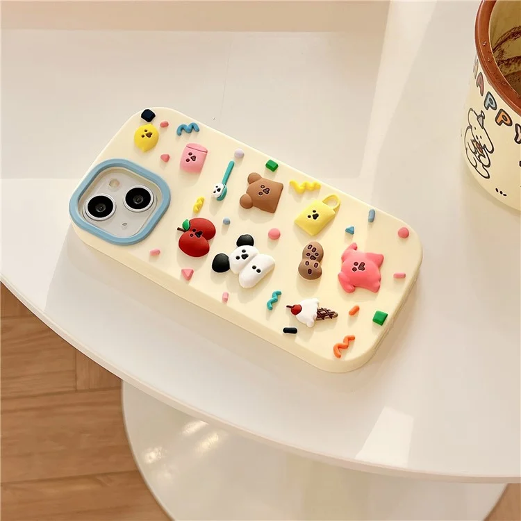 For iPhone 15 Silicone Case Cute 3D Cartoon Fragment Design Shockproof Phone Back Cover