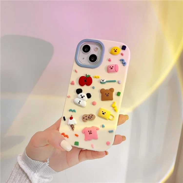 For iPhone 15 Silicone Case Cute 3D Cartoon Fragment Design Shockproof Phone Back Cover