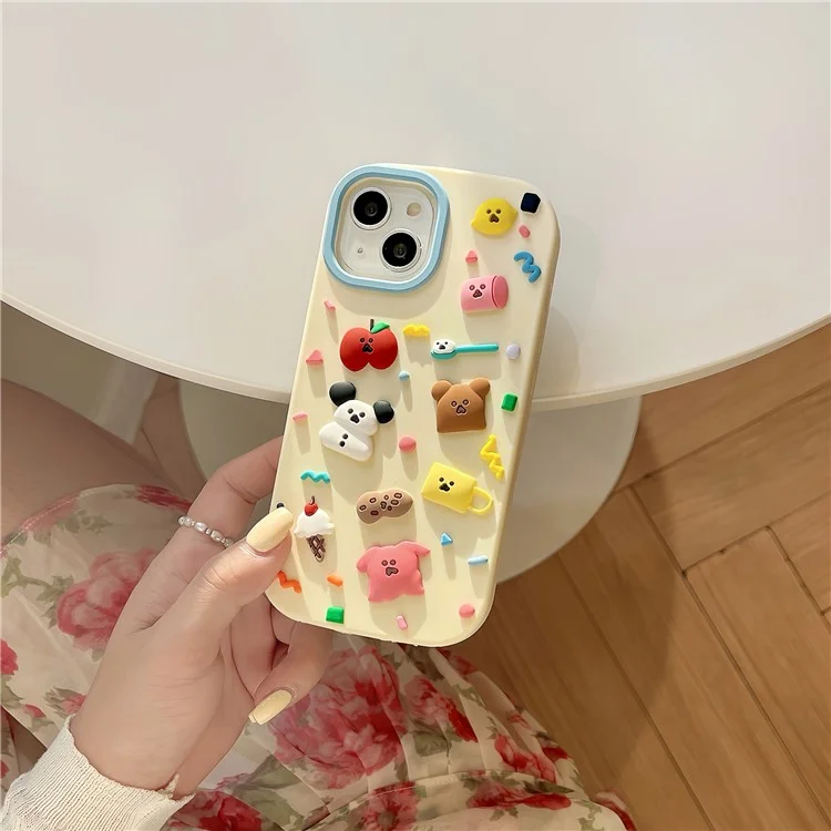 For iPhone 15 Silicone Case Cute 3D Cartoon Fragment Design Shockproof Phone Back Cover
