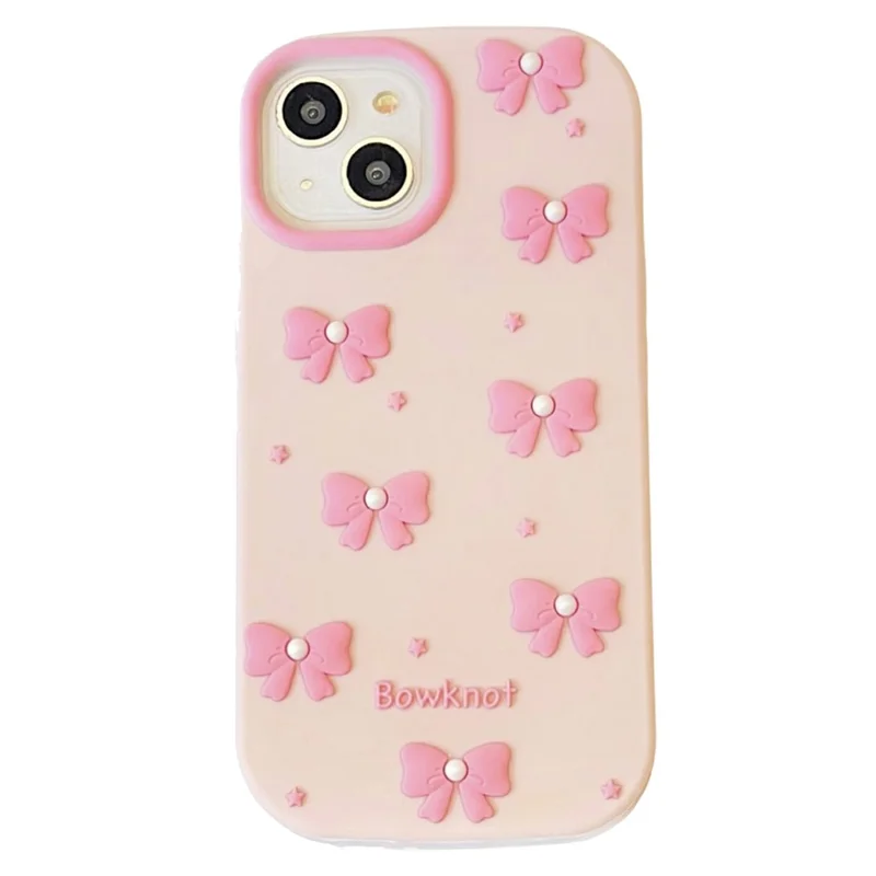 For iPhone 15 Silicone Case Cute Pearl Bow Design Shockproof Phone Back Cover