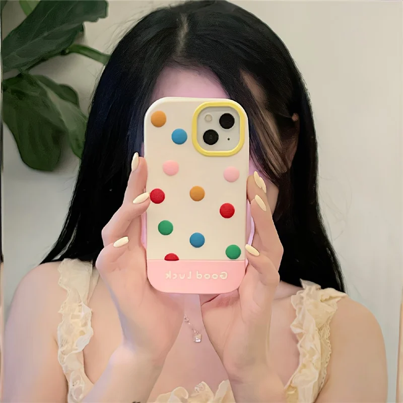 For iPhone 15 Silicone Case Cute 3D Colorful Beans Design Shockproof Phone Back Cover