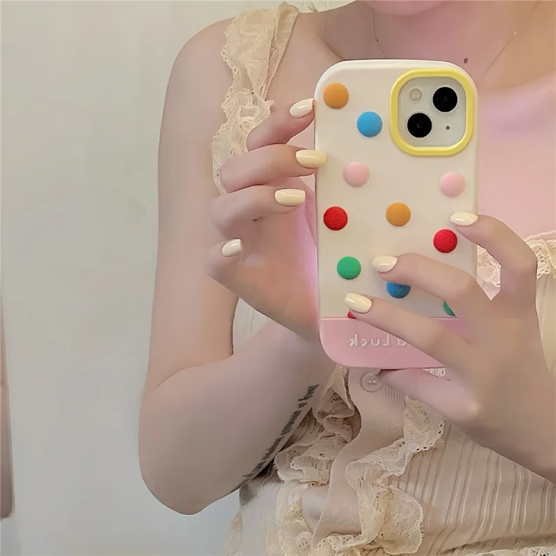 For iPhone 15 Silicone Case Cute 3D Colorful Beans Design Shockproof Phone Back Cover