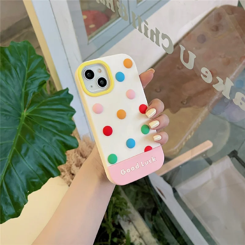 For iPhone 15 Silicone Case Cute 3D Colorful Beans Design Shockproof Phone Back Cover