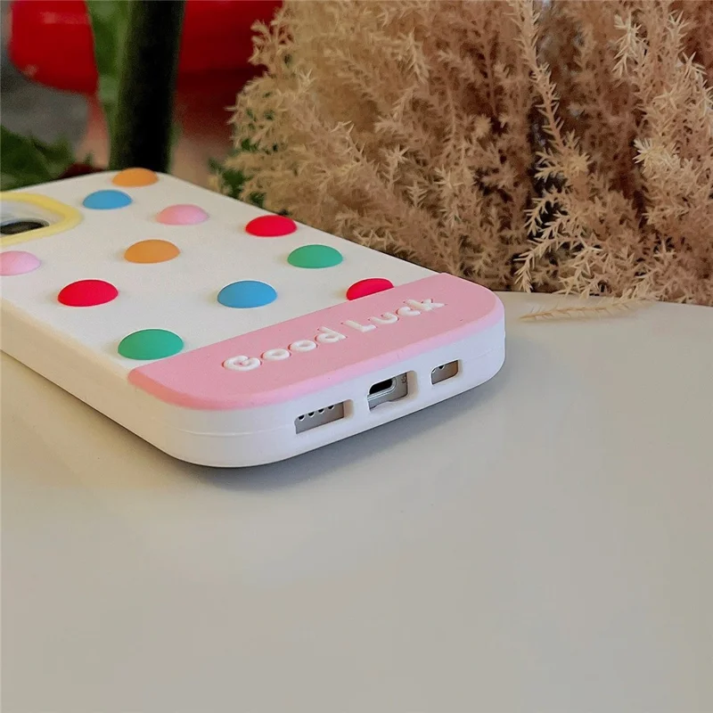 For iPhone 15 Silicone Case Cute 3D Colorful Beans Design Shockproof Phone Back Cover