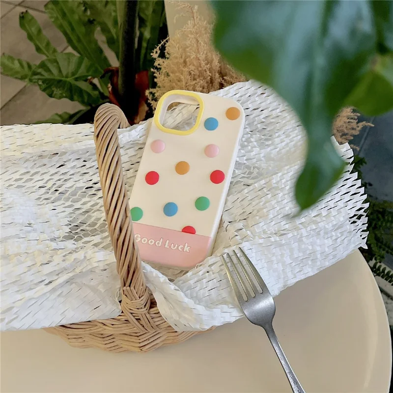 For iPhone 15 Silicone Case Cute 3D Colorful Beans Design Shockproof Phone Back Cover