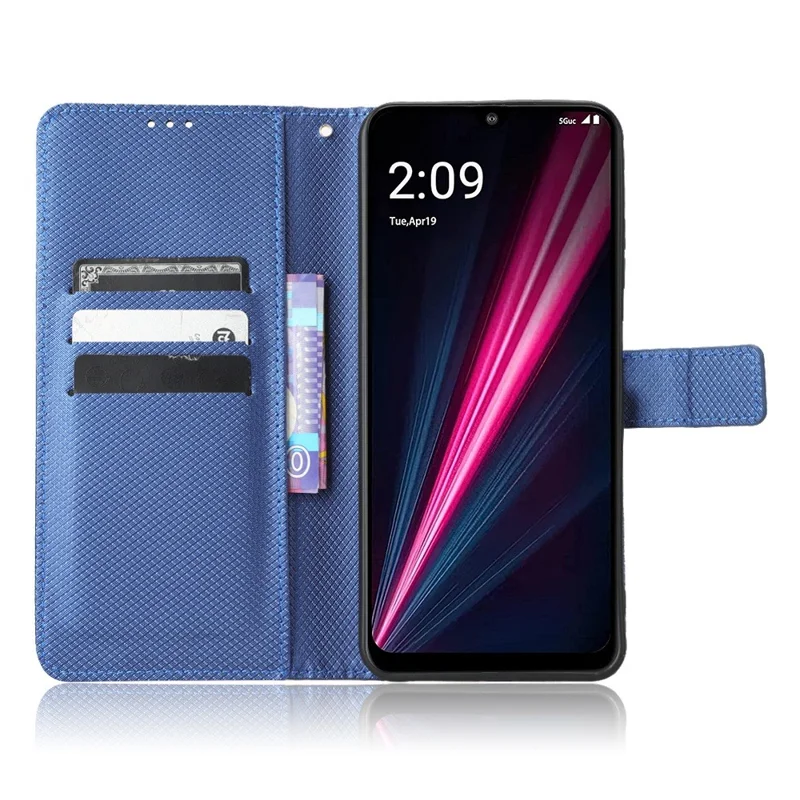 For T-Mobile REVVL 6 Pro 5G 5G / Telekom T Phone Pro 5G / T-Mobile T Phone Pro 5G Diamond Texture PU Leather Shockproof Case Flip Stand Phone Wallet Cover - Blue