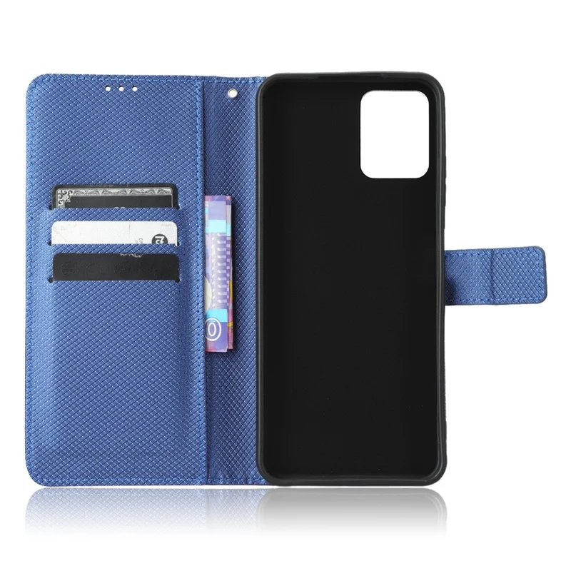 For T-Mobile REVVL 6 Pro 5G 5G / Telekom T Phone Pro 5G / T-Mobile T Phone Pro 5G Diamond Texture PU Leather Shockproof Case Flip Stand Phone Wallet Cover - Blue