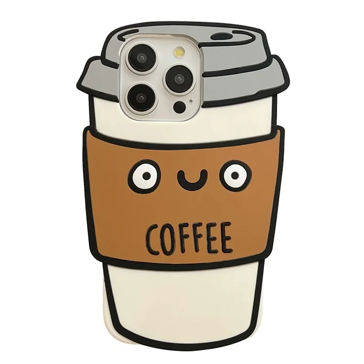 For iPhone 16 Pro Max Silicone Case Cute Coffee Cup Design Shockproof Phone Back Cover
