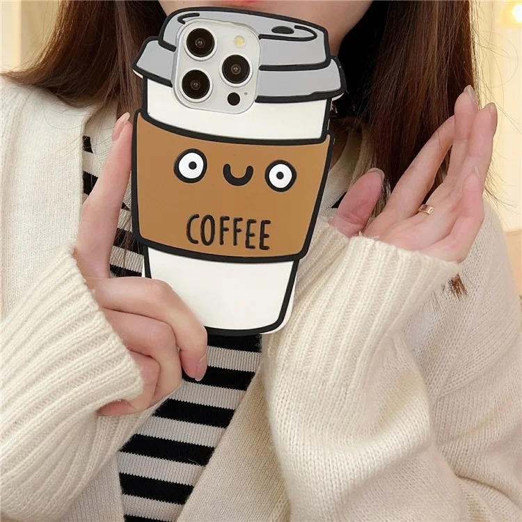 For iPhone 16 Pro Max Silicone Case Cute Coffee Cup Design Shockproof Phone Back Cover
