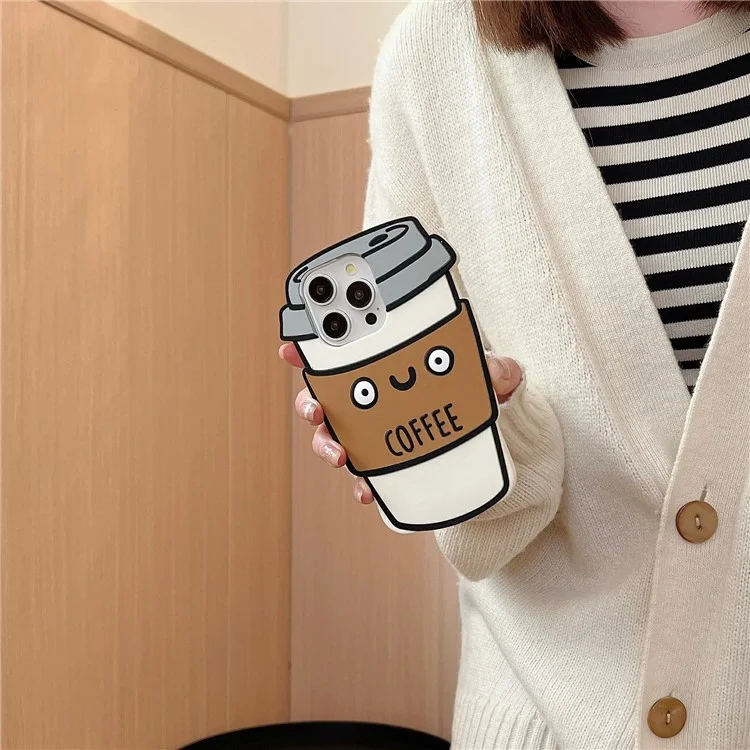 For iPhone 16 Pro Max Silicone Case Cute Coffee Cup Design Shockproof Phone Back Cover