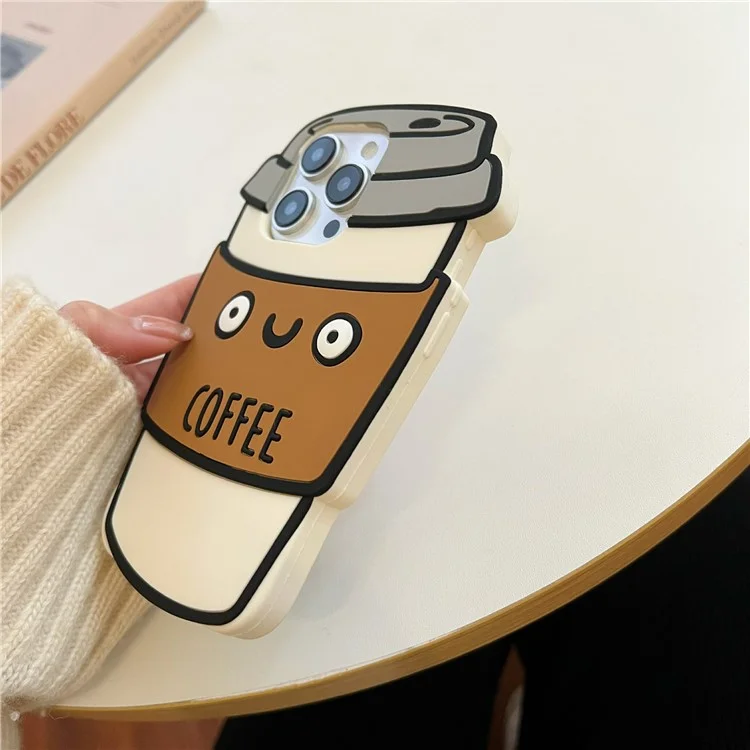 For iPhone 16 Pro Max Silicone Case Cute Coffee Cup Design Shockproof Phone Back Cover