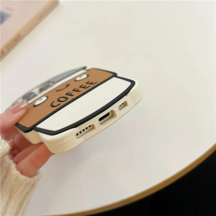For iPhone 16 Pro Max Silicone Case Cute Coffee Cup Design Shockproof Phone Back Cover